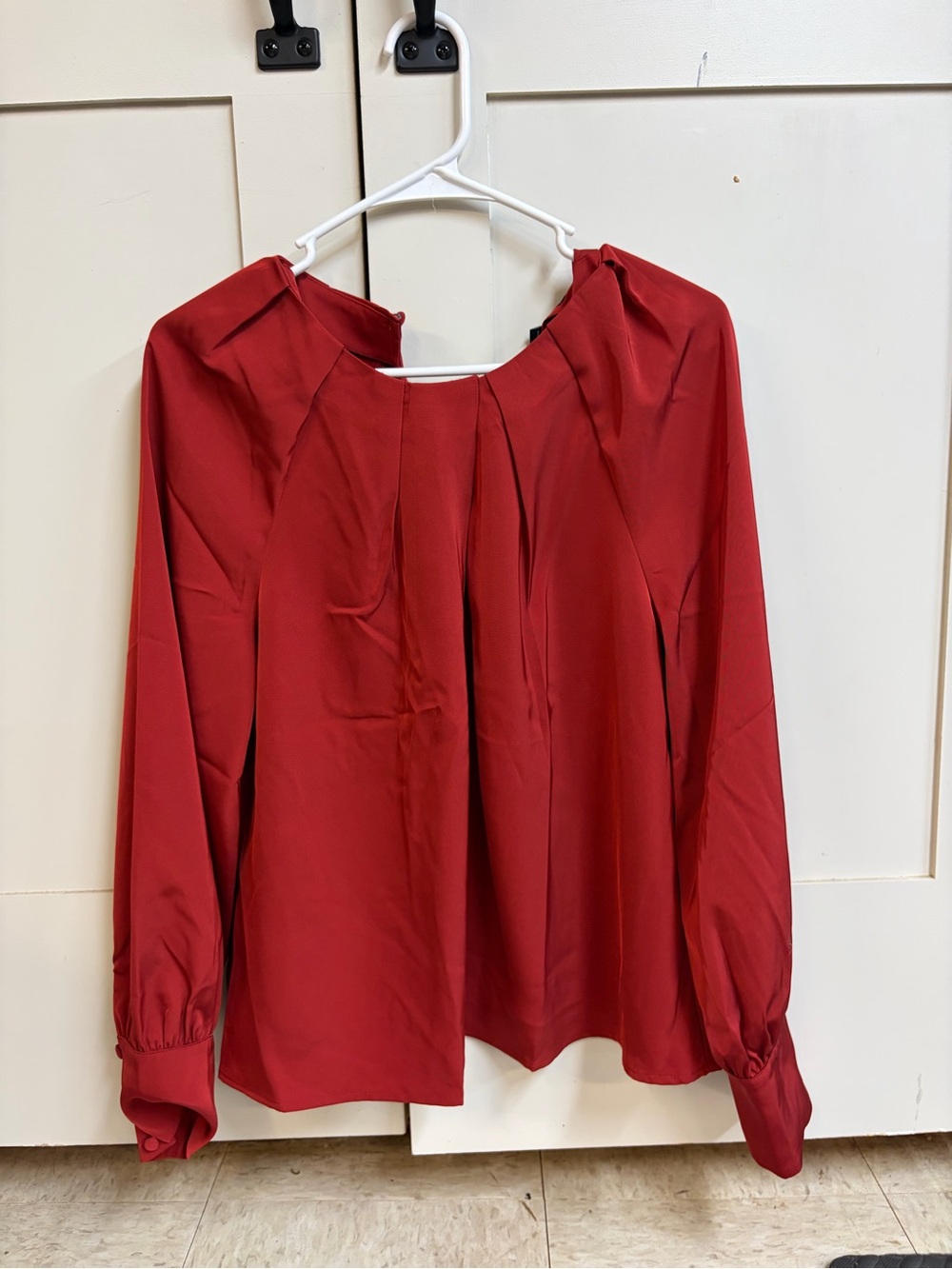 Banana Republic Brick Orange Red Long-Sleeve Pleated Blouse